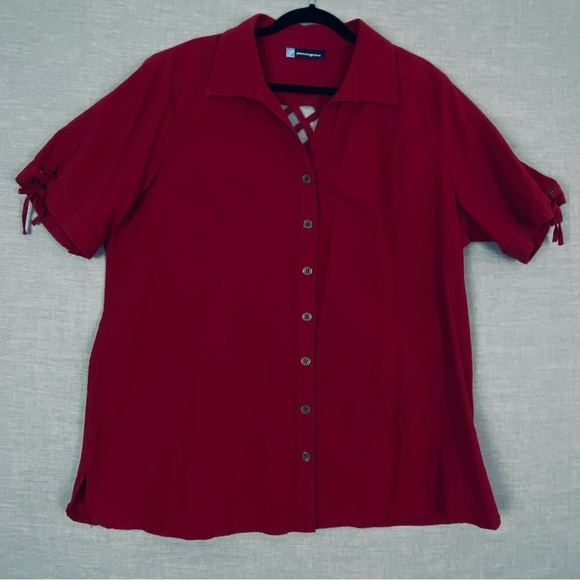 Penningtons Red Short Sleeve Button Down Shirt 100% Cotton Sz 2X - Picture 2 of 8